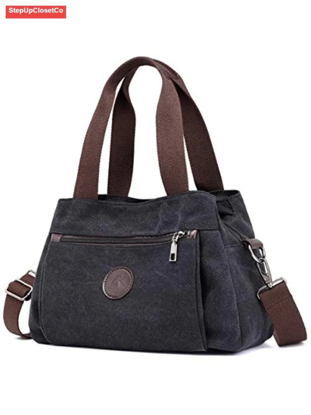 Canvas Hobo Crossbody Bag Women Triple Zip Compartments Adjustable Strap